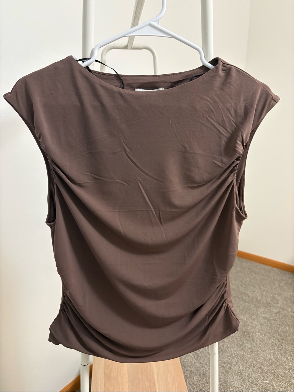 H&M Chocolate Brown Ruched Cap-Sleeve Tank Top